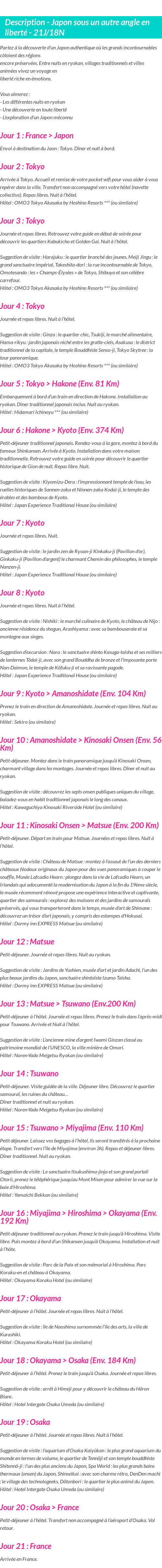 Détails du séjour