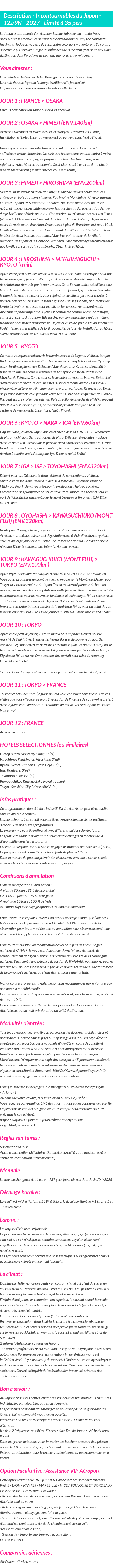 Détails du séjour