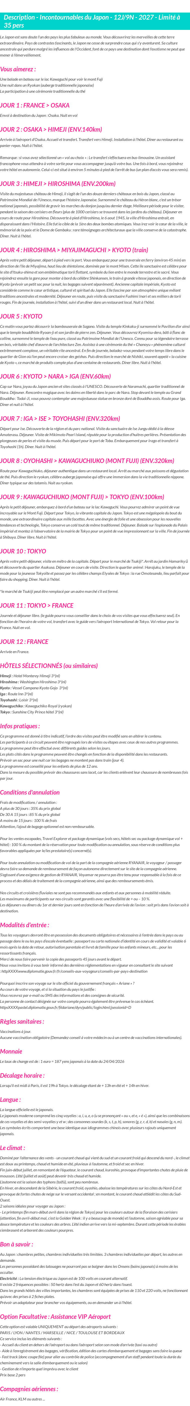 Détails du séjour