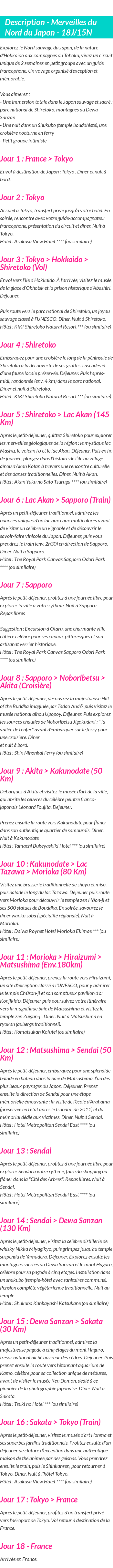 Détails du séjour