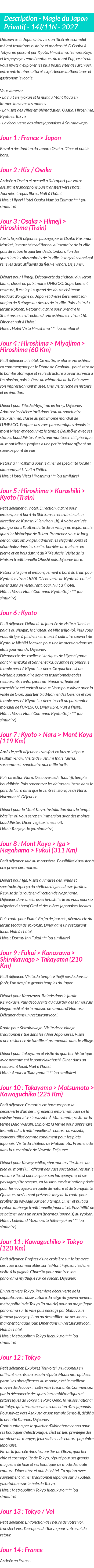 Détails du séjour