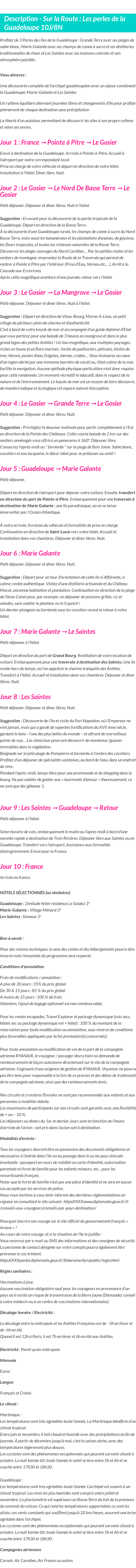Détails du séjour