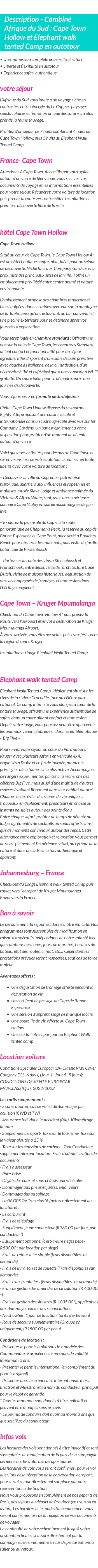 Détails du séjour