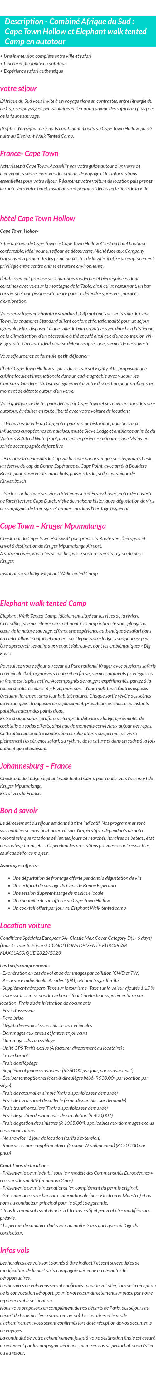 Détails du séjour