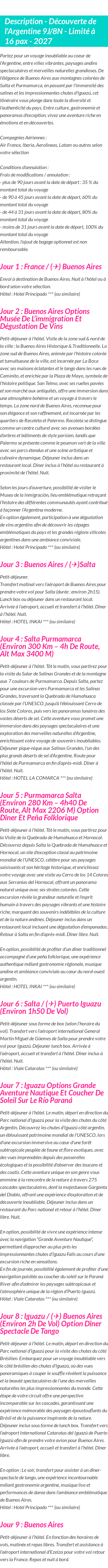 Détails du séjour