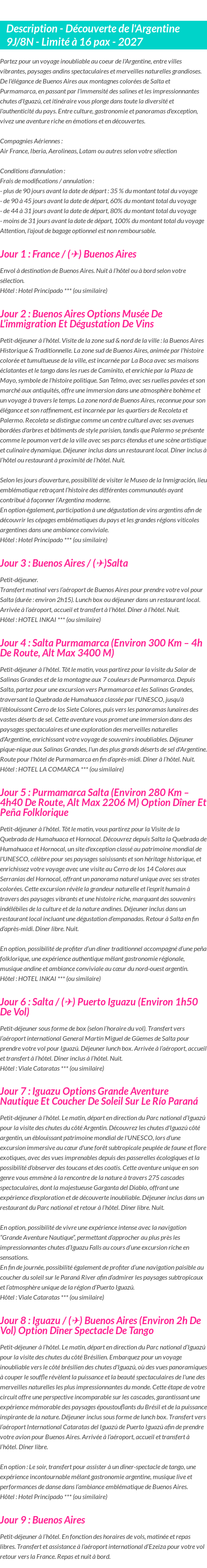 Détails du séjour
