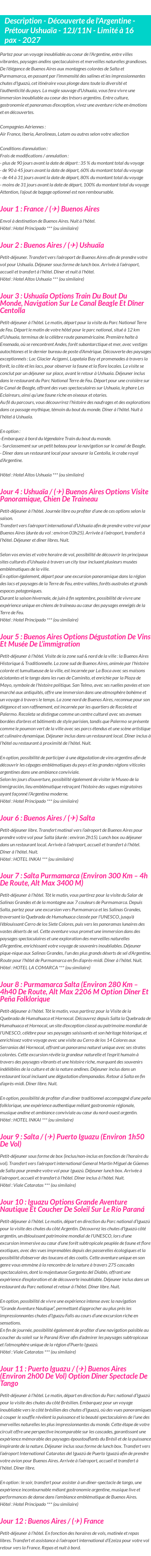 Détails du séjour