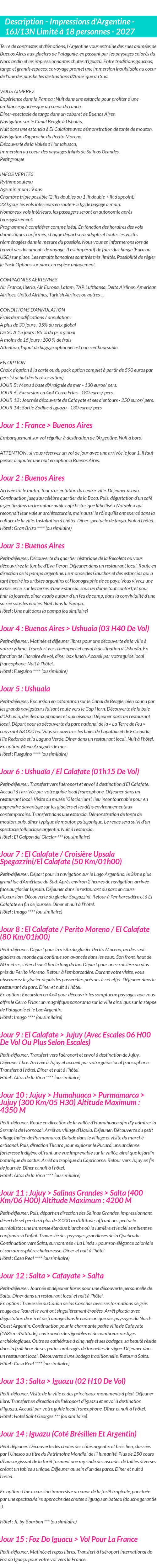 Détails du séjour