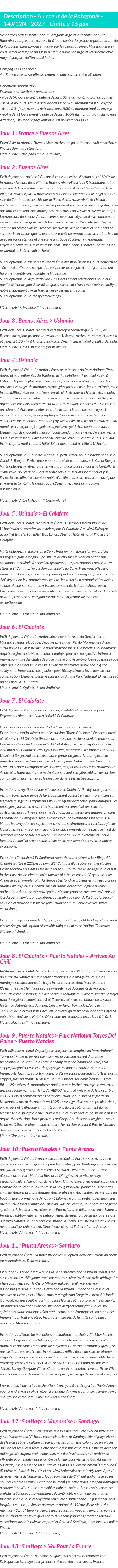 Détails du séjour