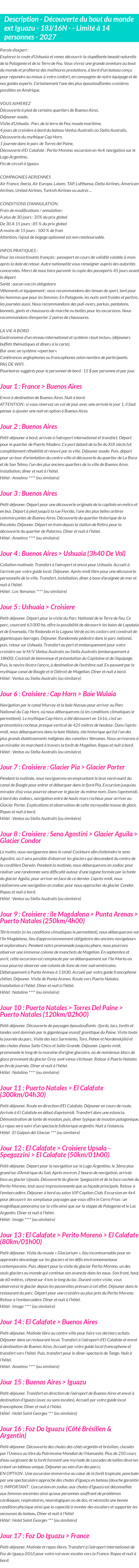 Détails du séjour