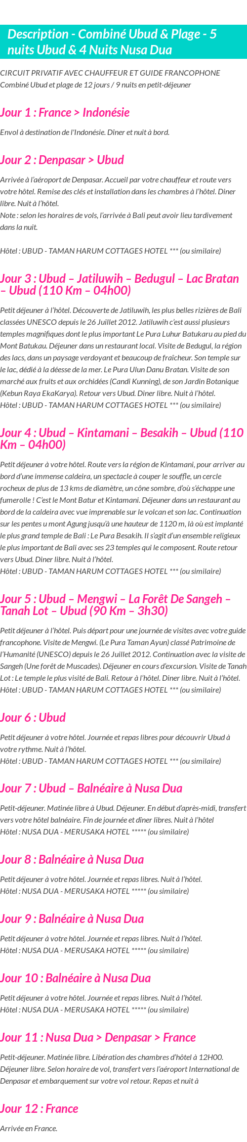Détails du séjour