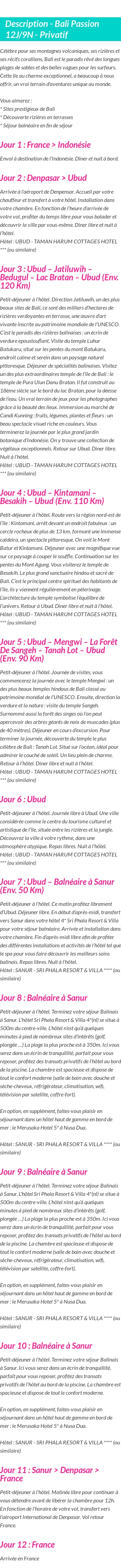 Détails du séjour