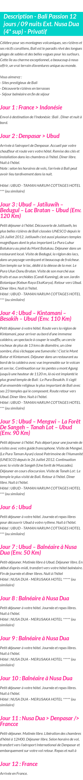 Détails du séjour