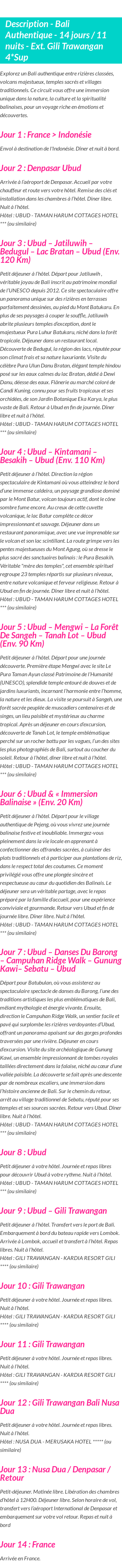 Détails du séjour