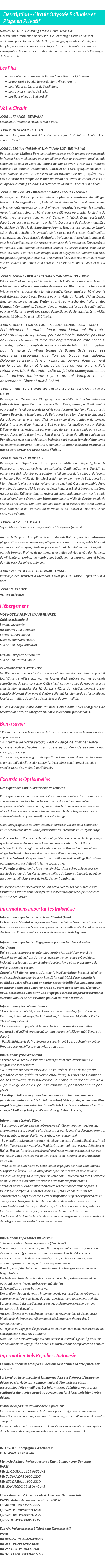 Détails du séjour