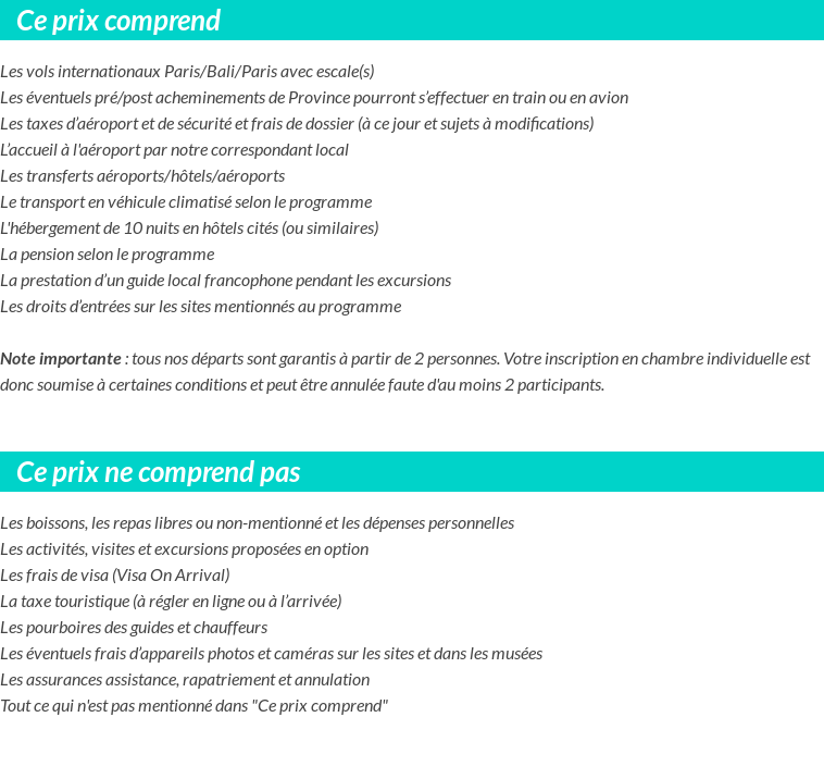 Conditions tarifaires