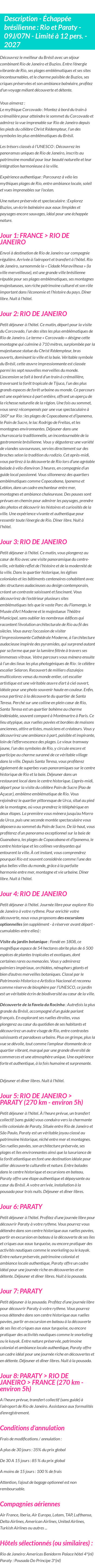 Détails du séjour