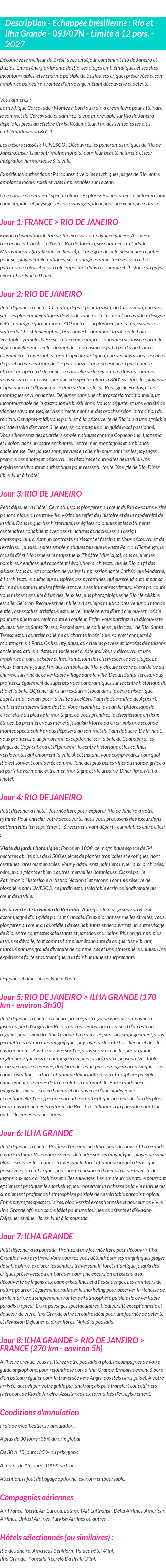 Détails du séjour