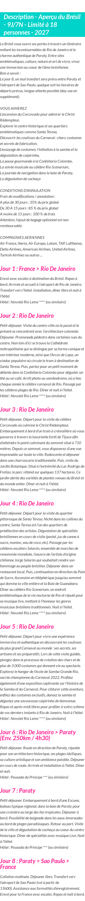Détails du séjour