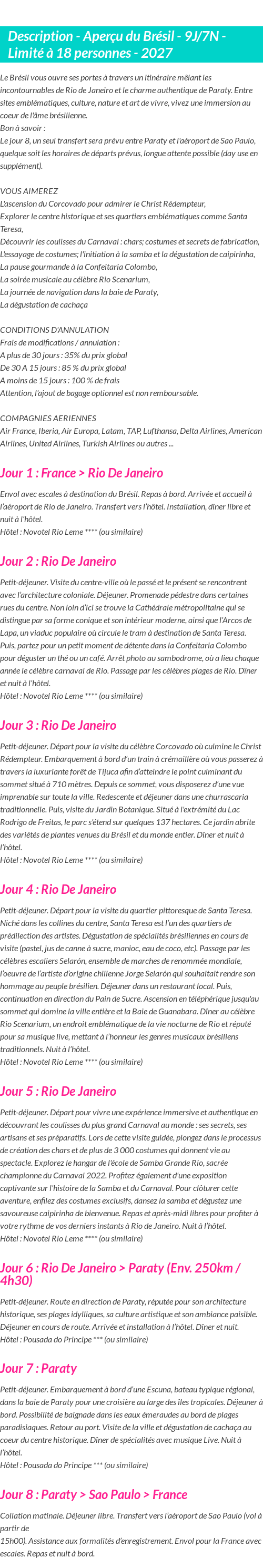Détails du séjour