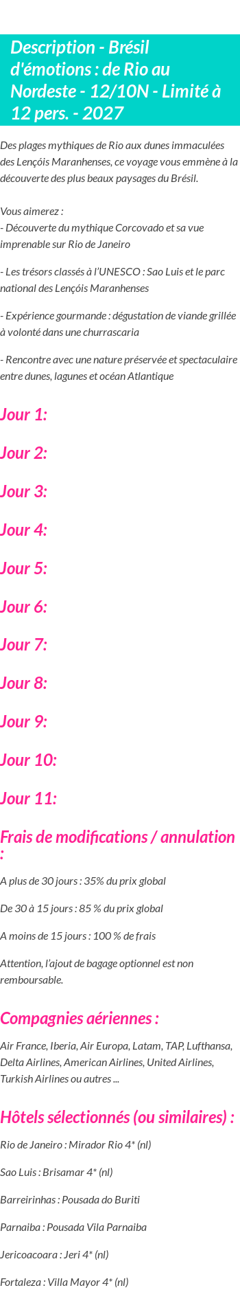 Détails du séjour