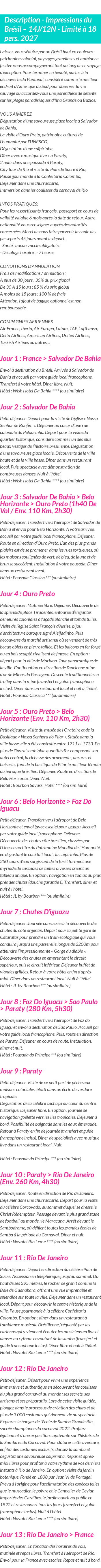 Détails du séjour