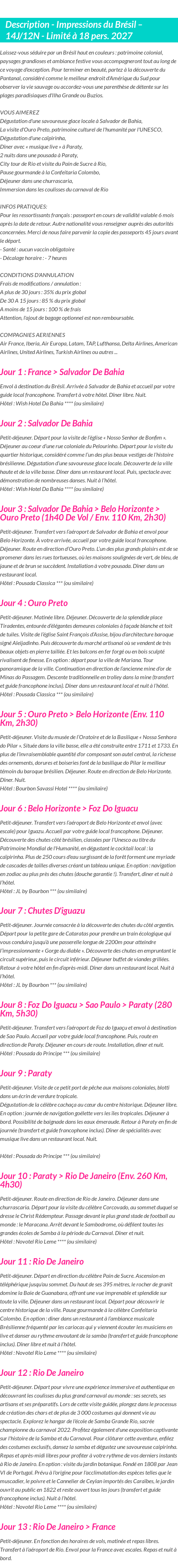Détails du séjour