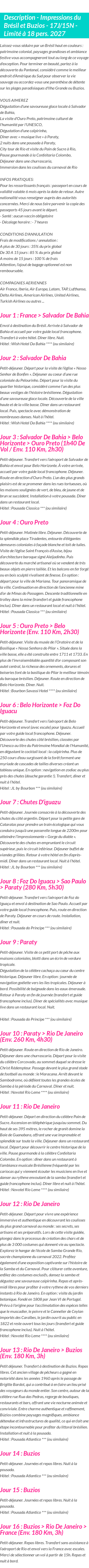 Détails du séjour