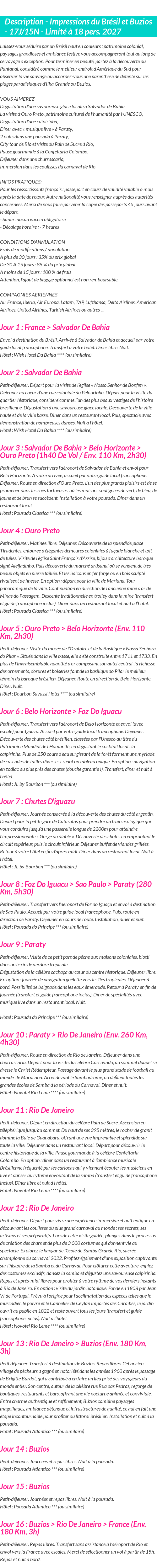 Détails du séjour