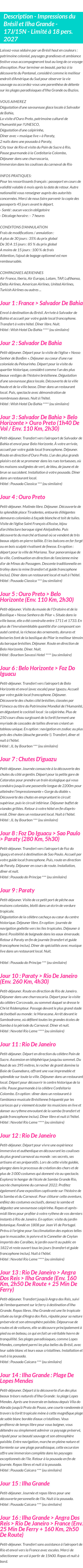 Détails du séjour
