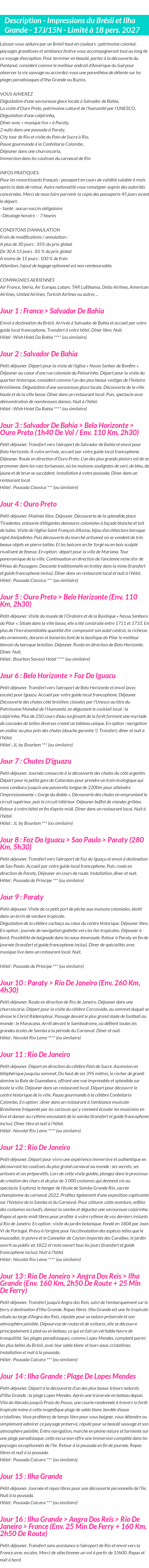 Détails du séjour