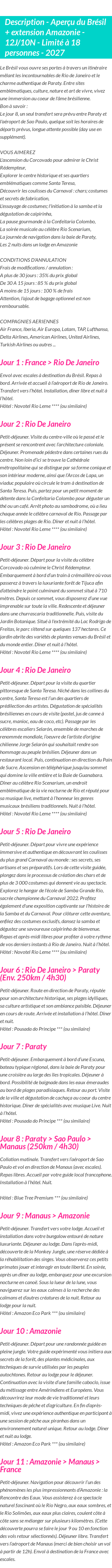 Détails du séjour