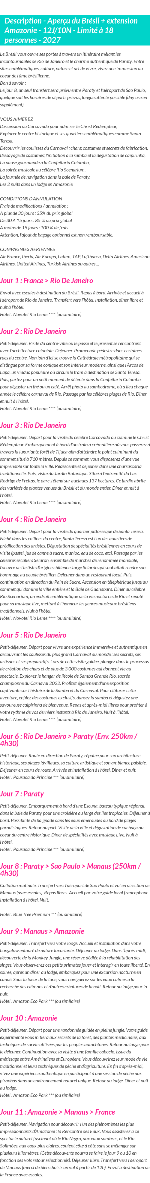 Détails du séjour