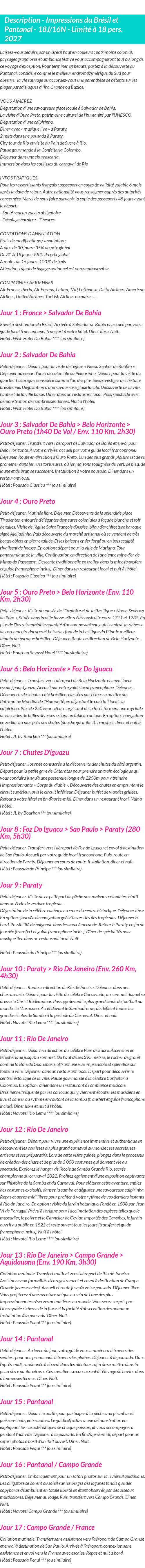 Détails du séjour