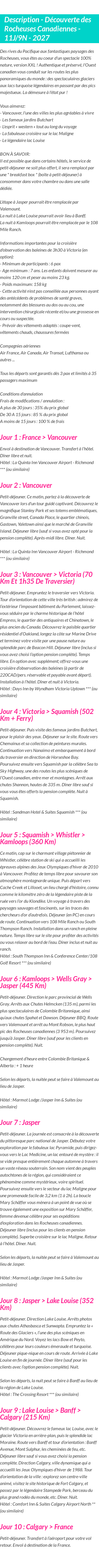 Détails du séjour