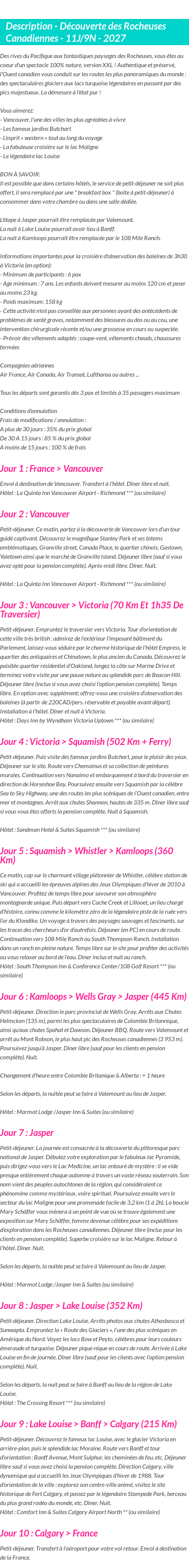 Détails du séjour
