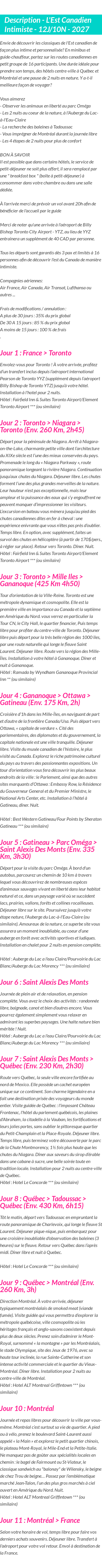 Détails du séjour