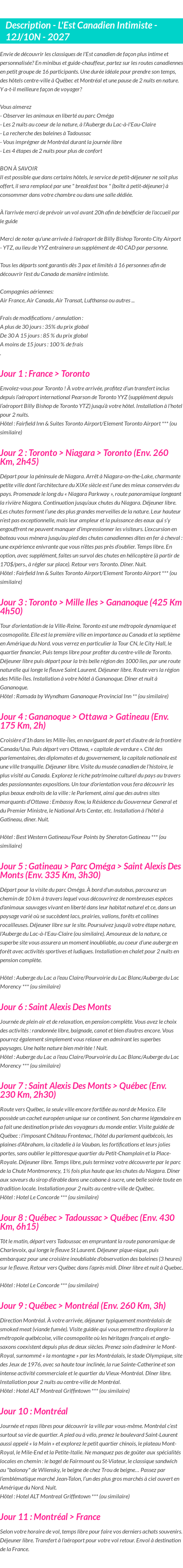 Détails du séjour