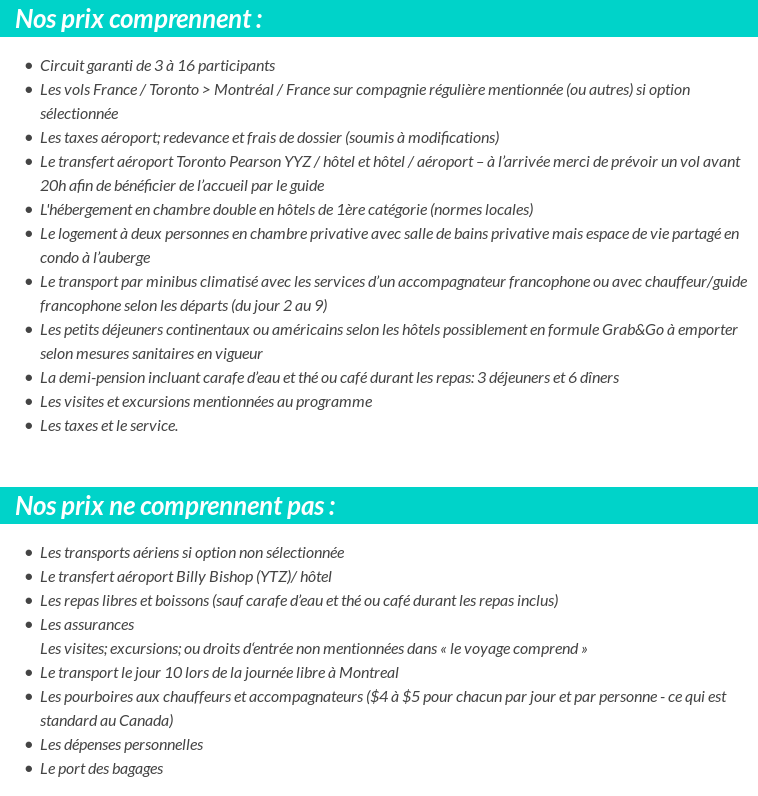 Conditions tarifaires