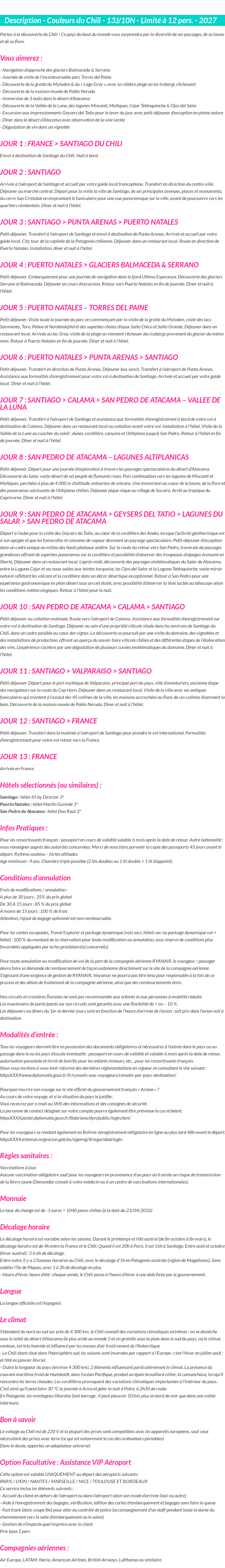 Détails du séjour