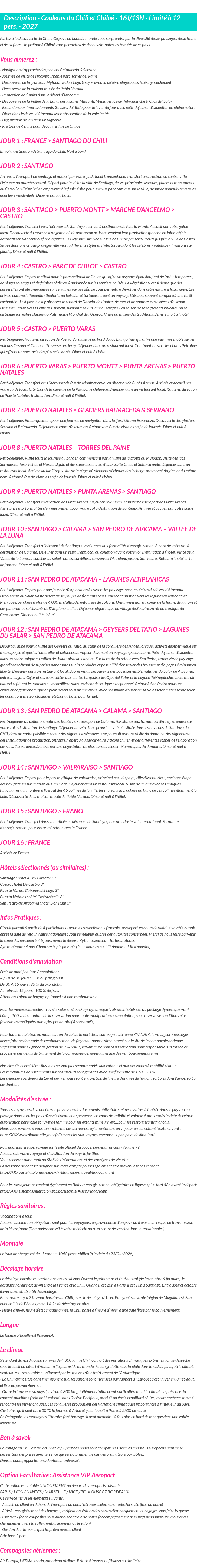 Détails du séjour