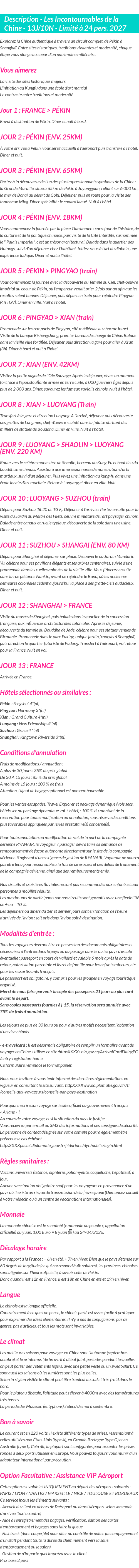 Détails du séjour