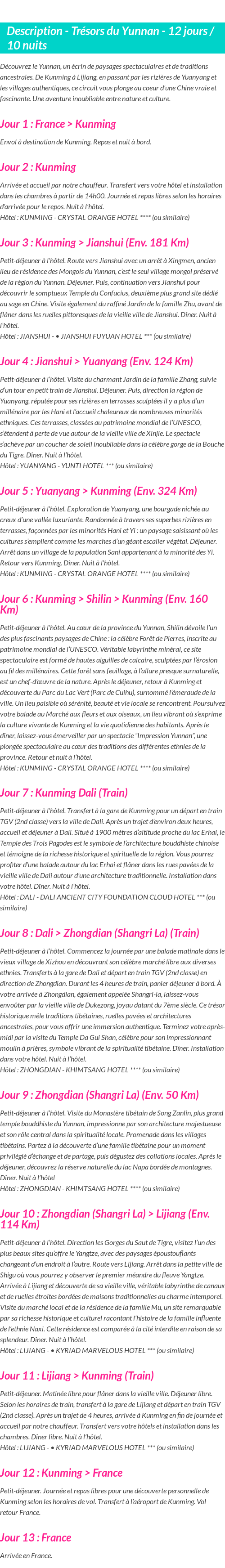 Détails du séjour