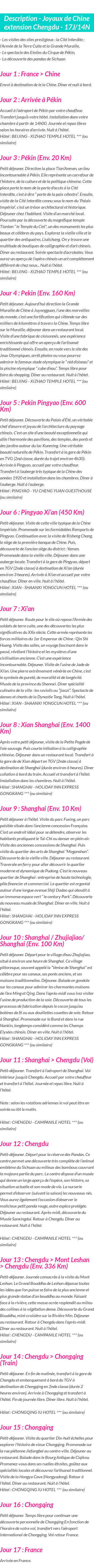 Détails du séjour