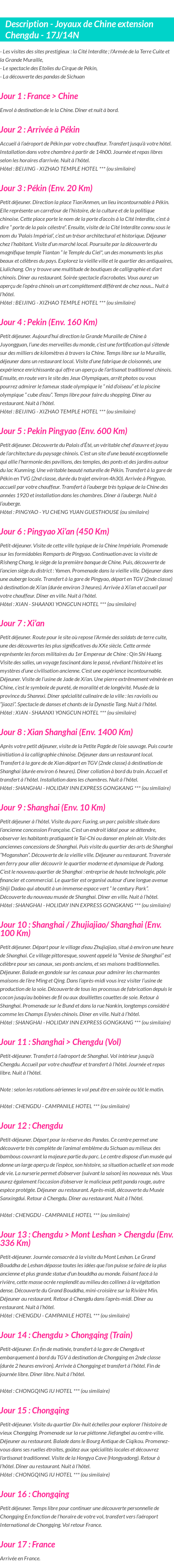 Détails du séjour