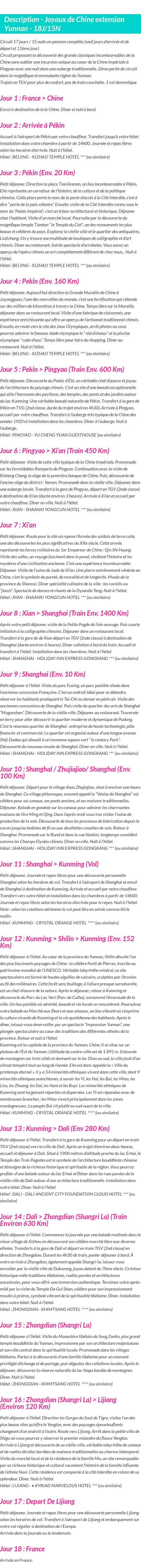 Détails du séjour