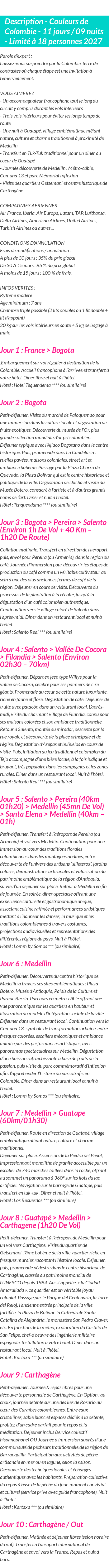 Détails du séjour
