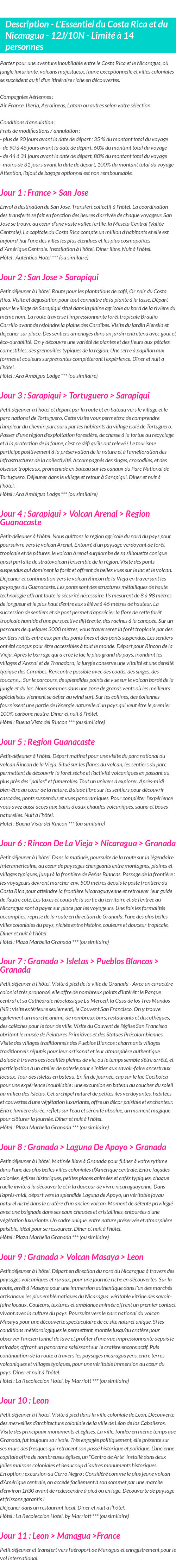Détails du séjour