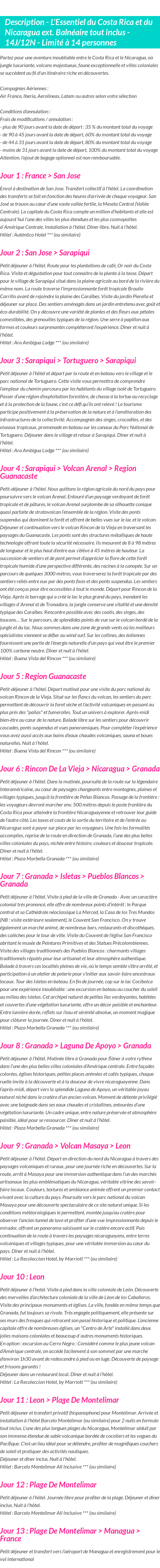 Détails du séjour