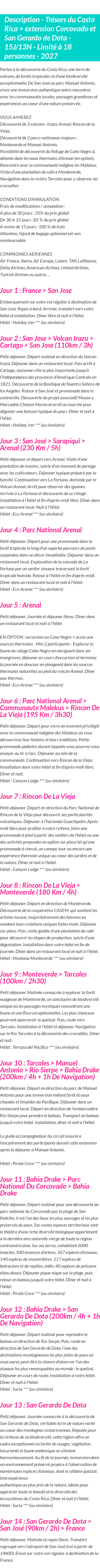 Détails du séjour